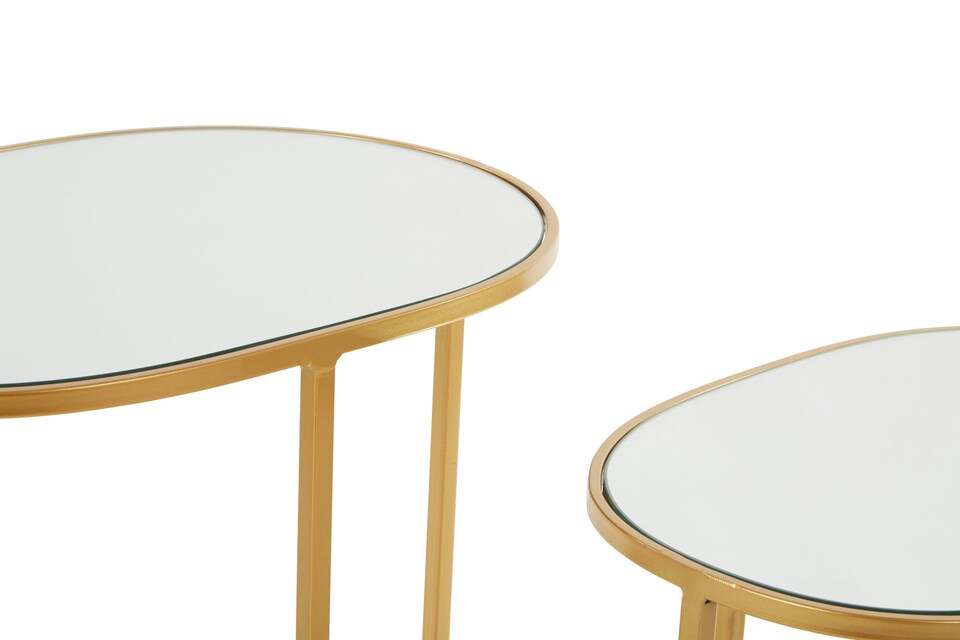 image 1 of Set of 2 Oval Side Tables, Nesting Tables,Gold Side Tables With Mirrored Tops,End Tables,Luxe Accent Tables | Gold