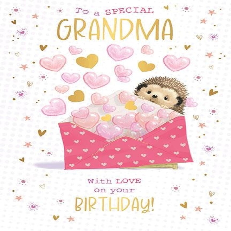 Words 'n' Wishes Traditional Grandma Birthday Card, Special Grandma, Hedgehog and Love Hearts Design