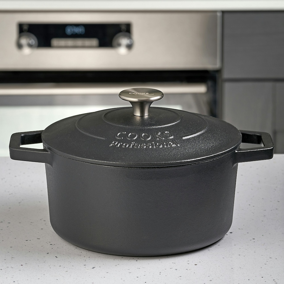 image 1 of Cooks Professional Cast Iron Casserole 20cm | 2.8L Capacity | Enamelled Inside and Out | Matte Black