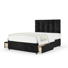 Neptune Spring Black Naples Velvet 2 Drawer Divan Set And Pearl Headboard Super King