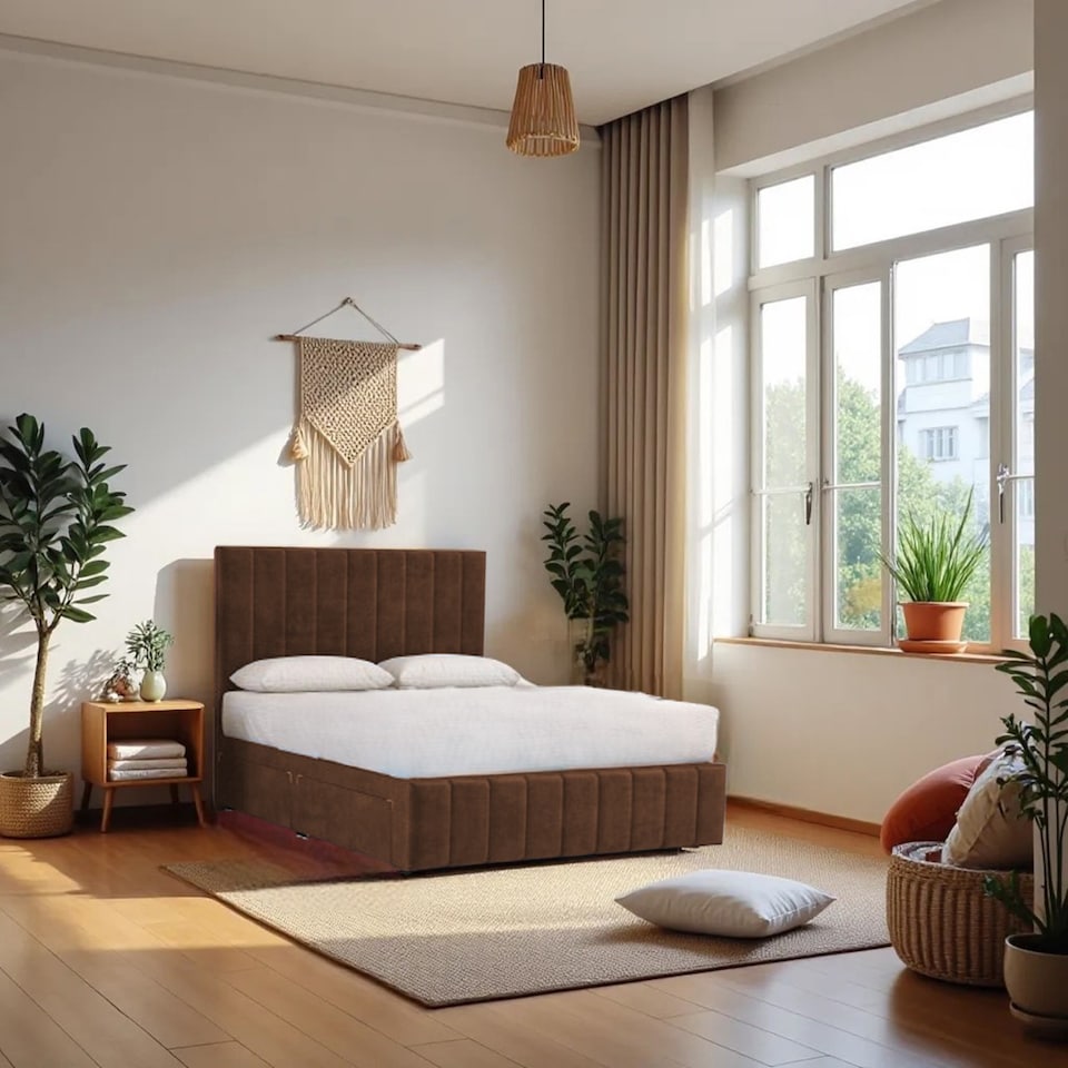 image 1 of Paris Bed & Mattress, 2 Drawers Same Side & 24"Headboard+12"Footboard