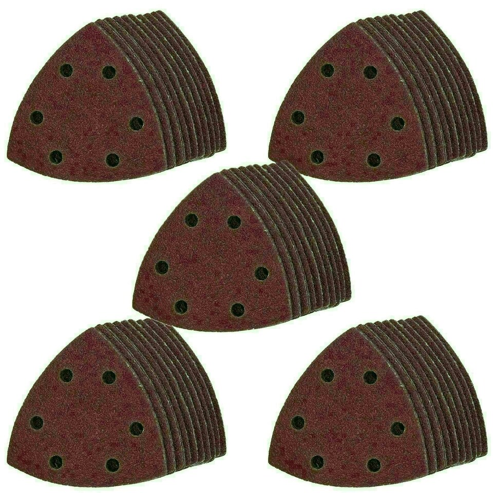 image 1 of 90mm Triangular Sanding Abrasive Discs Pads Hook Loop Backing Mixed Grit 250pk