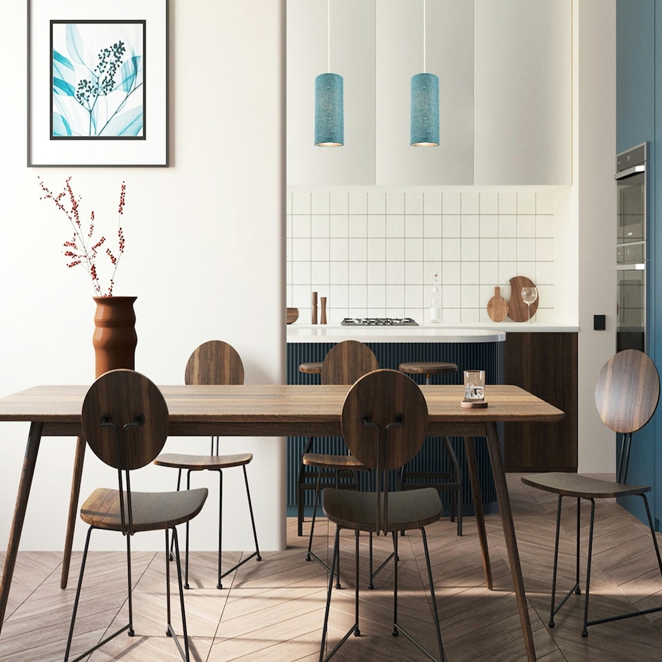 image 1 of Modern and Stylish Textured Teal Linen Fabric Tall Cylindrical 25cm Lampshade