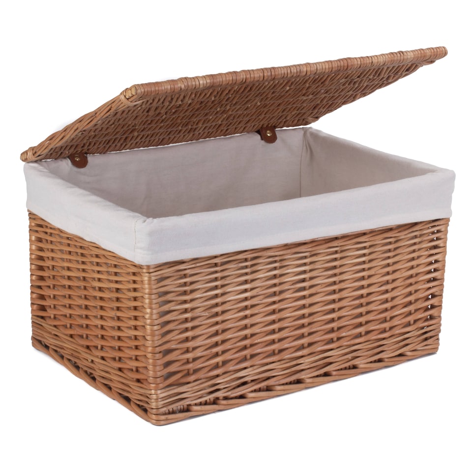 image 1 of Large Light Steamed Cotton Lined Wicker Storage Basket | Brown | Brown
