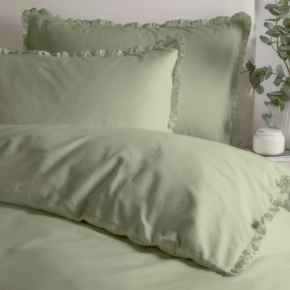 image 1 of Wylder Tilly 100% Cotton Ruffle Single Duvet Cover Set Pink | Single