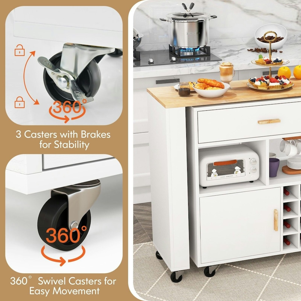 image 1 of COSTWAY 2-in-1 Kitchen Island Bar Table Storage Trolley White