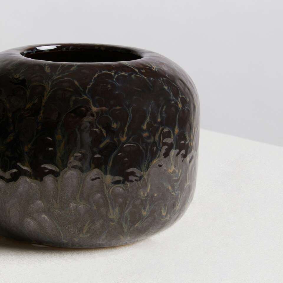 image 1 of Interiors by Premier Blue Indoor Planter, Stoneware Flower Pot with Earthy Elegance, Dark Blue Plant Pot for Contemporary Decors Blue