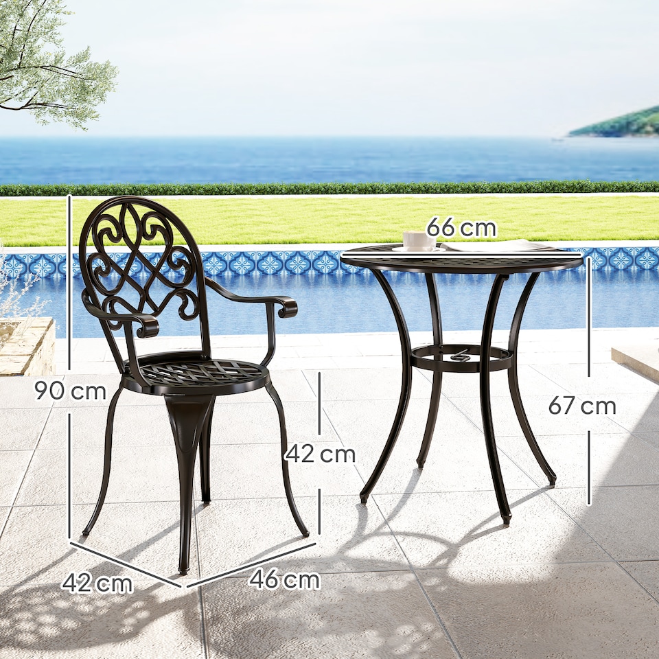 image 1 of Outsunny 3PCs Bistro Set, Aluminium Garden Table and Chairs Black