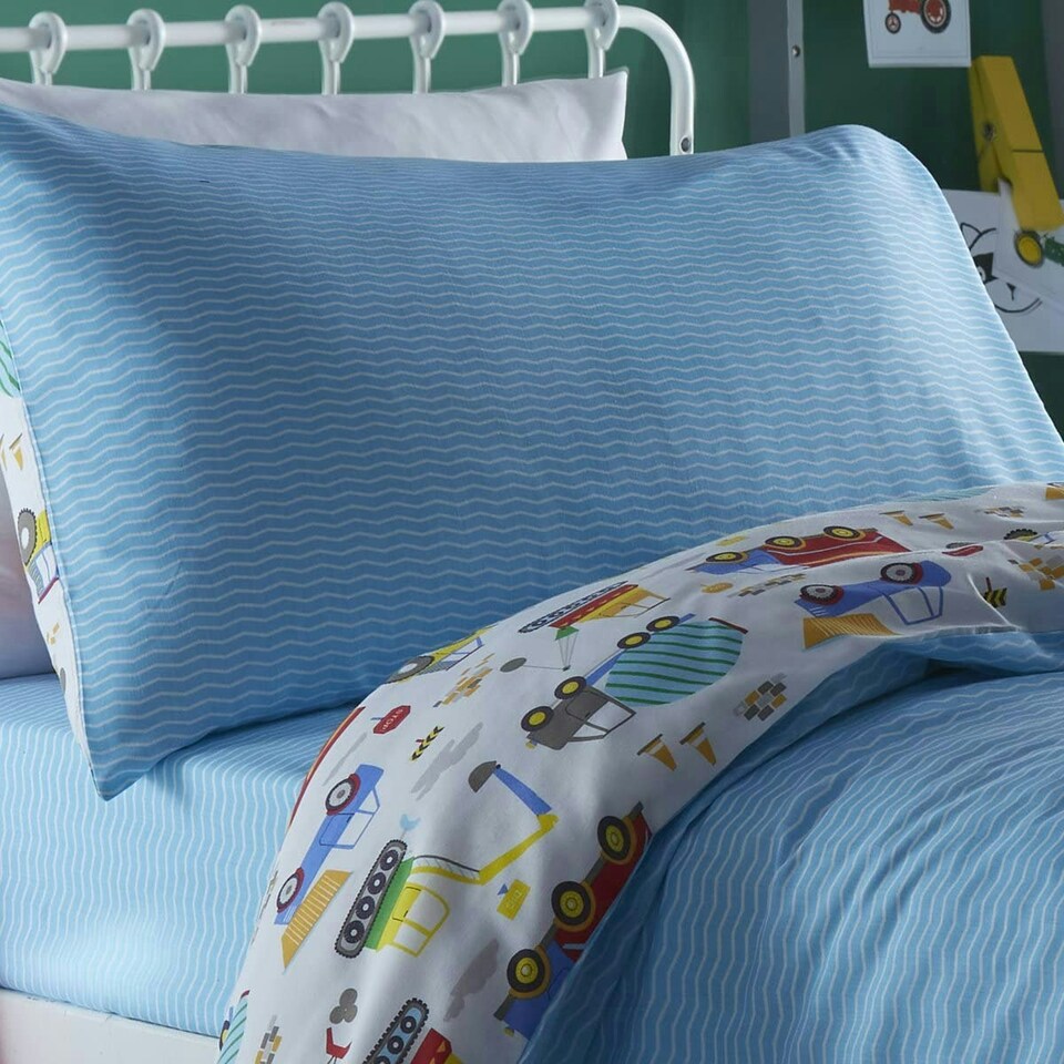 image 1 of Portfolio Home Bedding Bright Trucks Childrens Diggers Duvet Cover Reversible Bedding Set Multi | Single