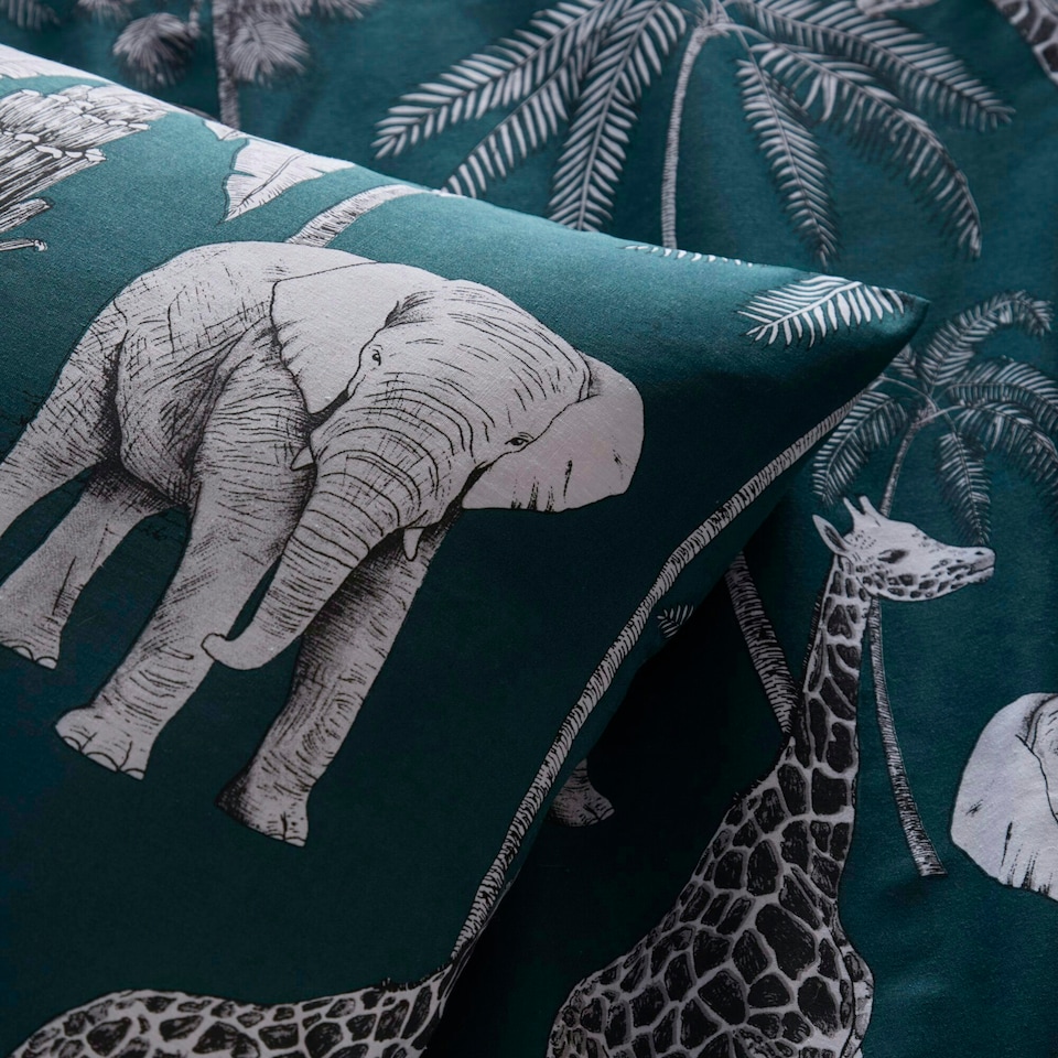 image 1 of Portfolio Home Wild Safari Soft Easy Care Bed Linen Bedding Duvet Cover Quilt Set With Pillow Case Green | Single