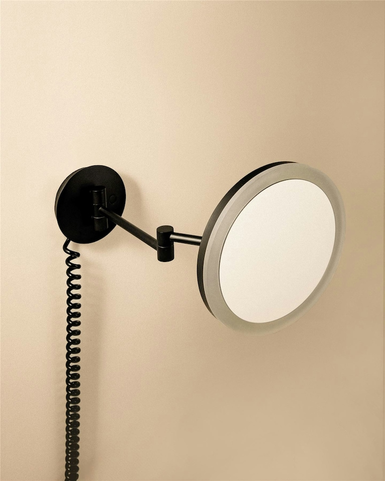 image 1 of Cosmic Magnifying Mirror w/ Adjustable LED Light Black Matte Finish for Bathroom | Multi