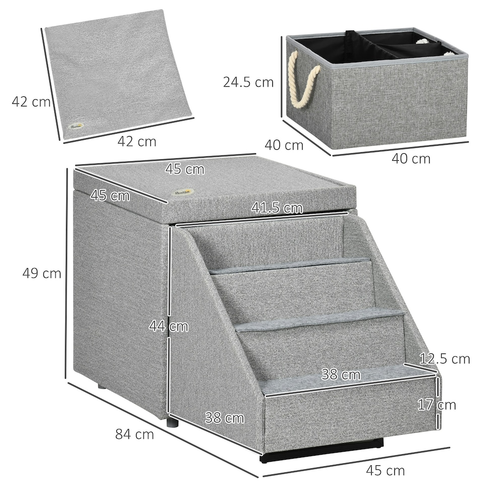 image 1 of PawHut 2 in 1 Dog Steps Ottoman, Pet Stairs for Small Medium Dogs and Cats Grey
