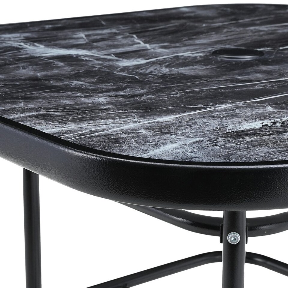 image 1 of Living and Home Tempered Glass Square Marble Outdoor Coffee Table, 80cm | Black