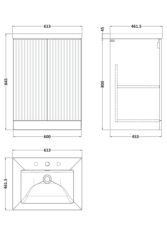 image 1 of Balterley Callingwood Contemporary Floor Standing 2 Door Vanity Unit with 3 Tap Hole Fireclay Basin , 600mm, Autumn Oak