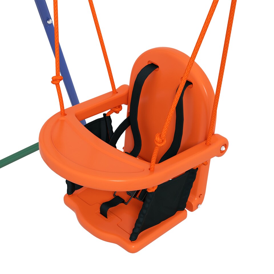 image 1 of Outsunny Garden Swing Set for Toddlers w Safety Belt - Orange and Blue