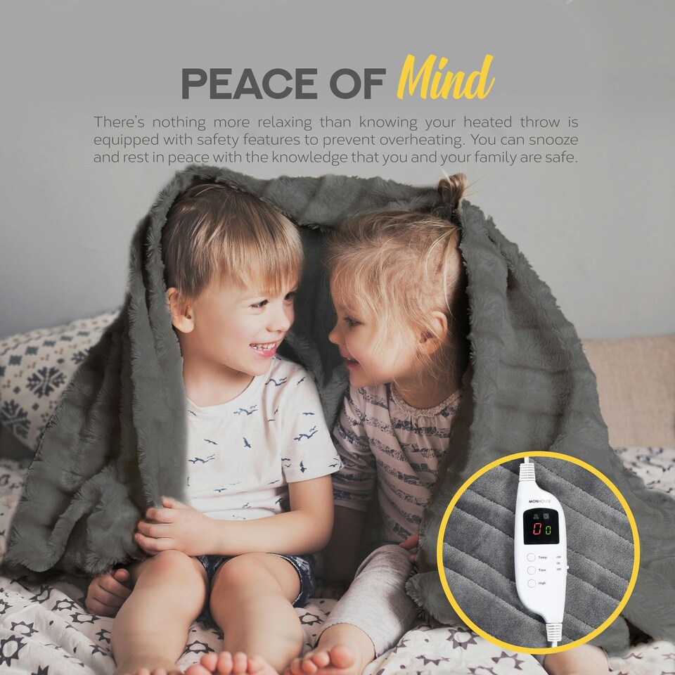 image 1 of MONHOUSE Heated Throw - Single Electric Blanket - 130 x 160 cm - Digital Controller - 9H Timer, 9 Heat Settings, Auto Shutoff