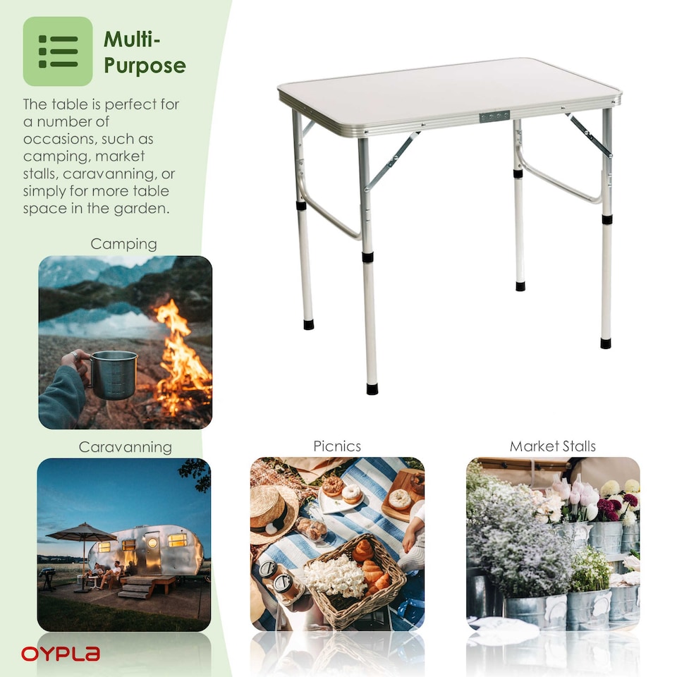 image 1 of 75cm Portable Folding Outdoor Camping Kitchen Work Top Table | White