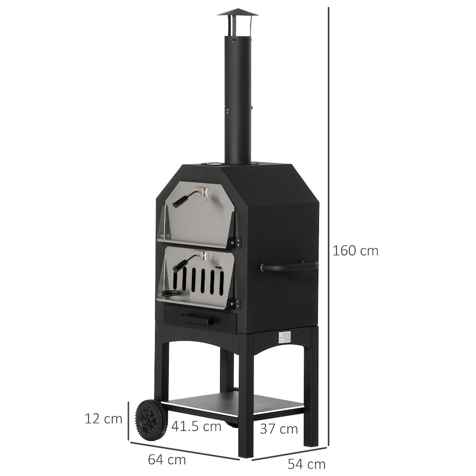 image 1 of Outsunny Charcoal Tall Ovan Pizza Maker BBQ Grill Outdoor Picnic w/ Thermometer