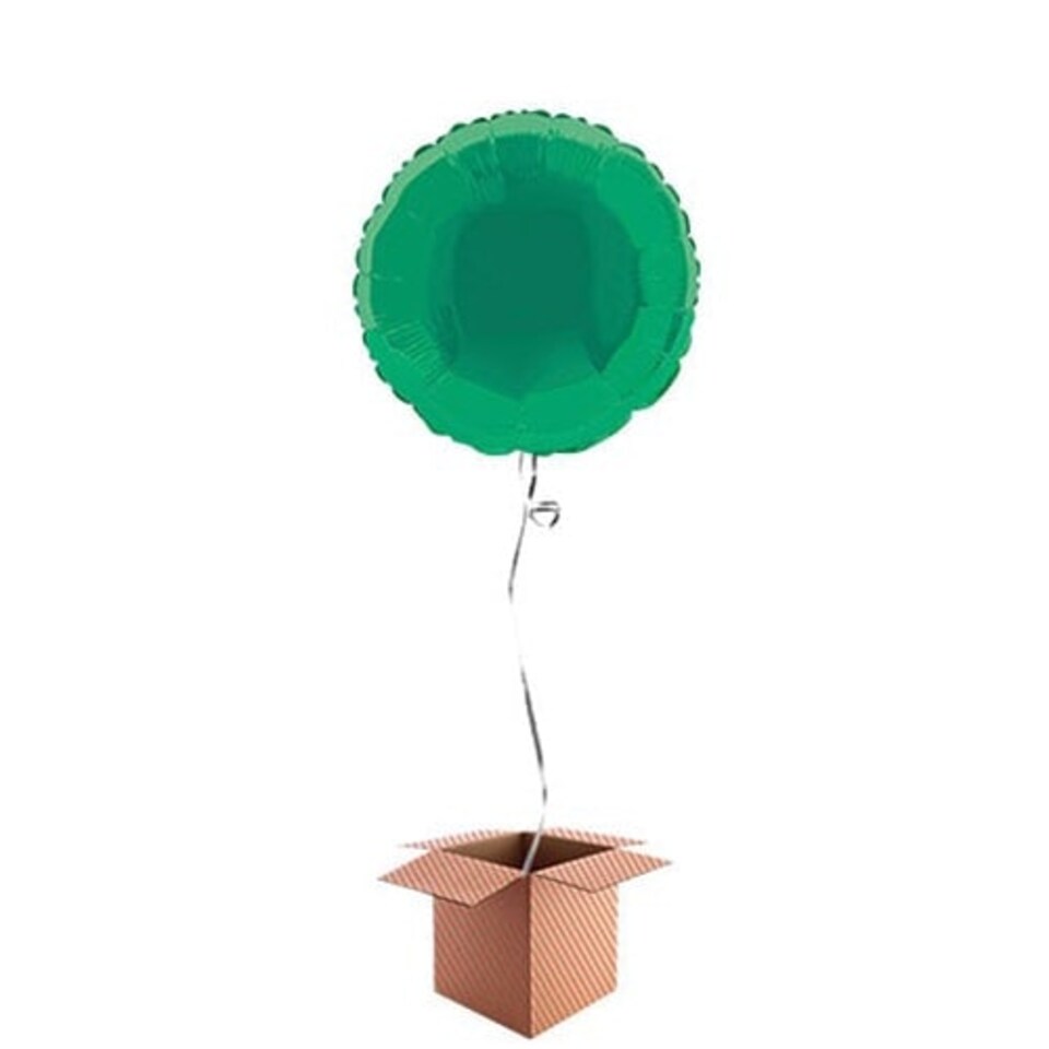 Green Round Foil Balloon - Inflated Balloon in a Box