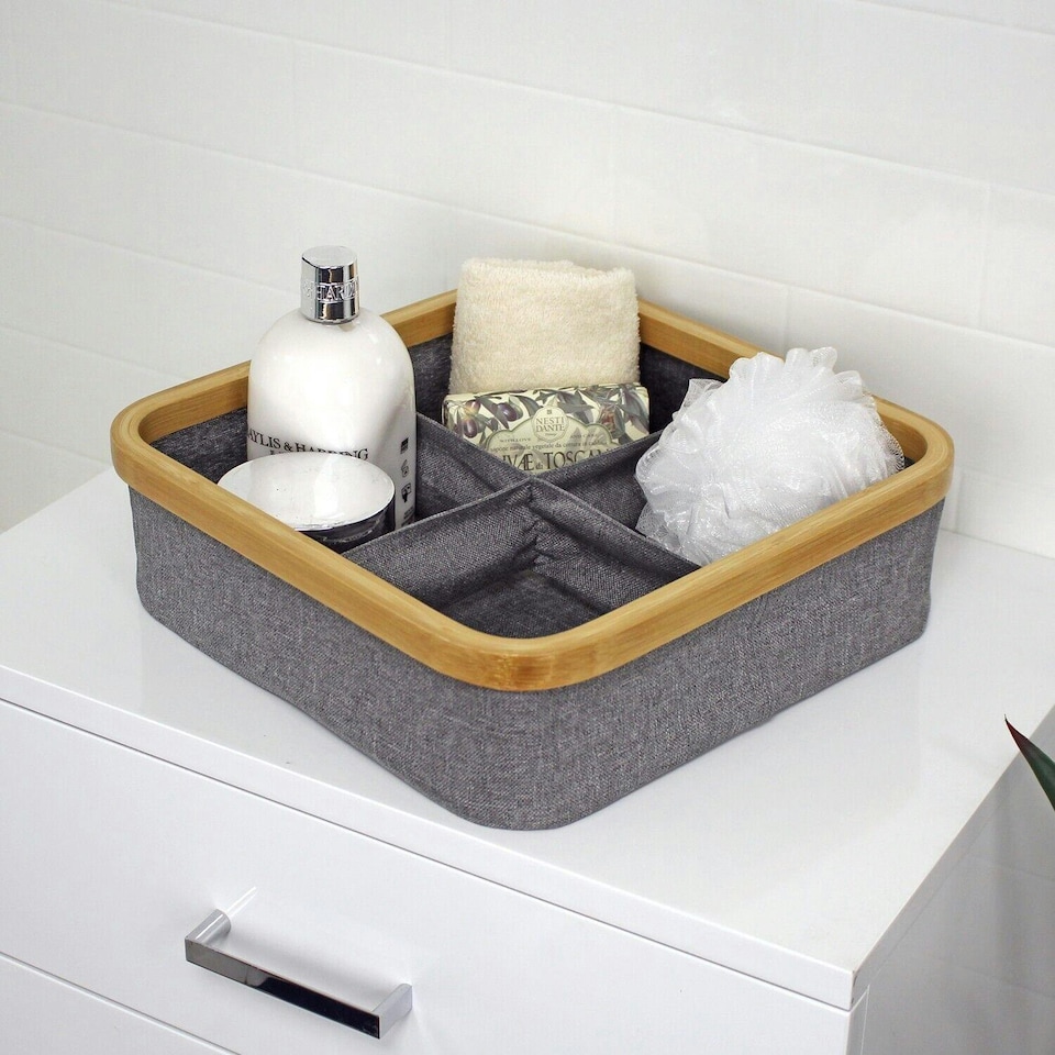 image 1 of Showerdrape Cotswold Bamboo Storage Basket with 4 Compartments