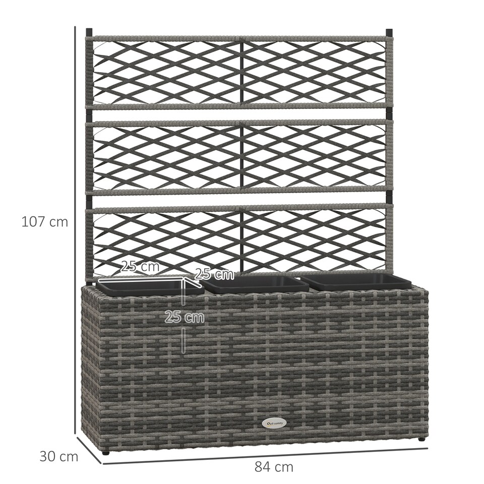 image 1 of Outsunny Garden PE Rattan Planter Box  Trellis Flower Raised Bed, 57x30x107cm