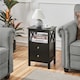 image 2 of Yaheetech Farmhouse Bedside Table with 2 Drawer 1 Shelf Black