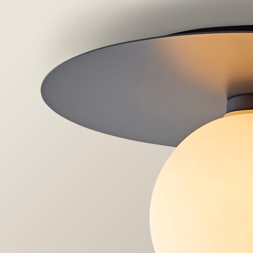 image 1 of ValueLights Darla Navy Frosted Globe Bathroom Flush Ceiling Light | Blue