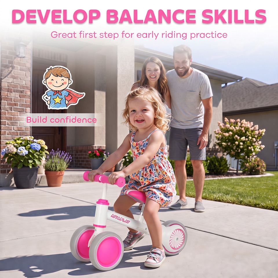 image 1 of AIYAPLAY Balance Bike with 135° Steering Limit for Toddlers 1-2 Years, Pink