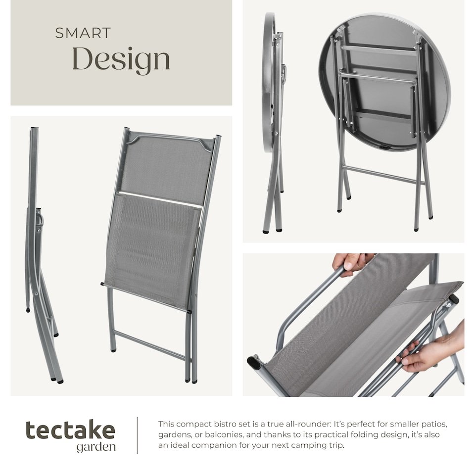 image 1 of Garden Table and Chairs - 2 person bistro set, foldable, weather-resistant | Grey | grey | 45,50 x 58 x 81 cm | 1