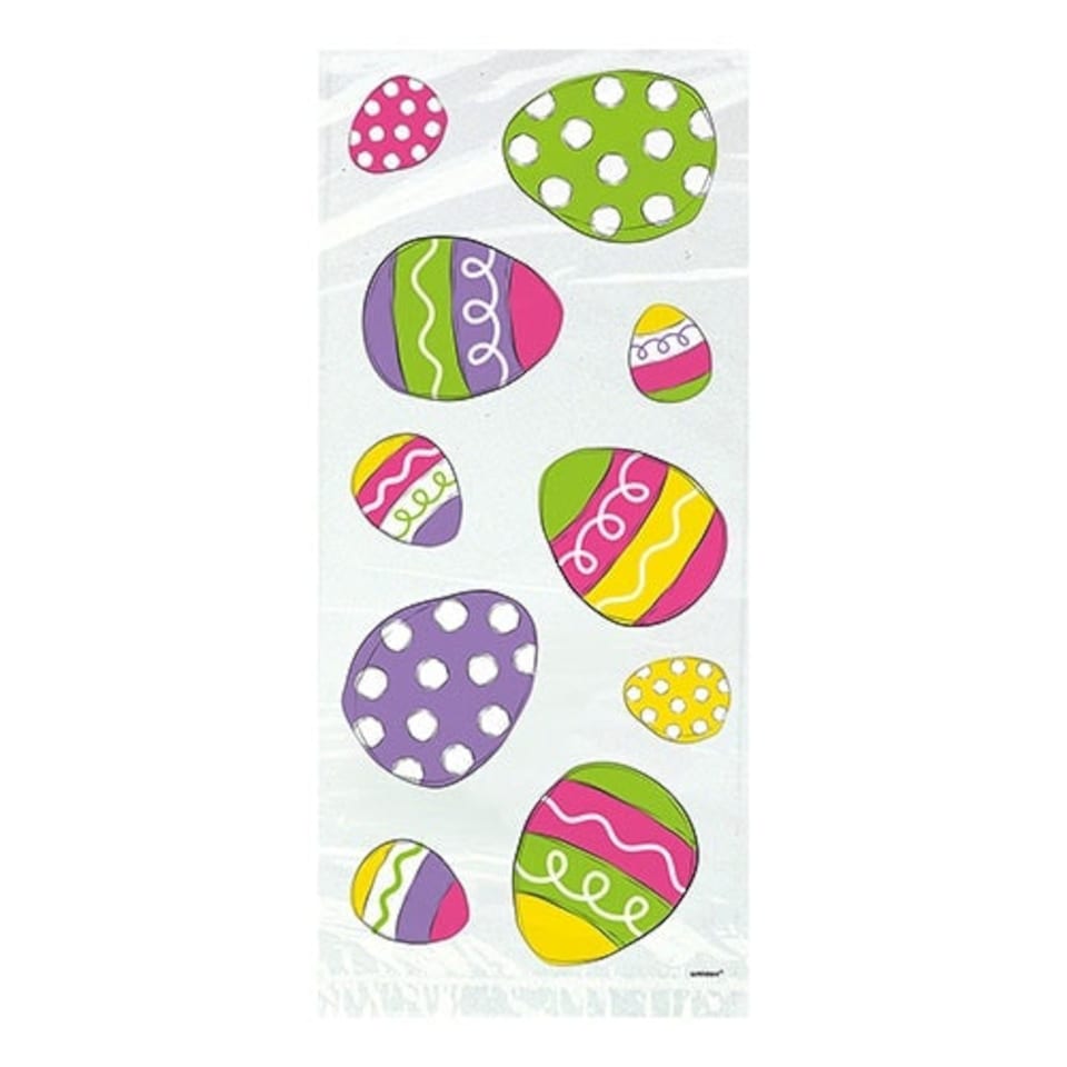 image 1 of Colourful Easter Egg Clear Cello Gift Bags with Twist Ties - Pack of 20