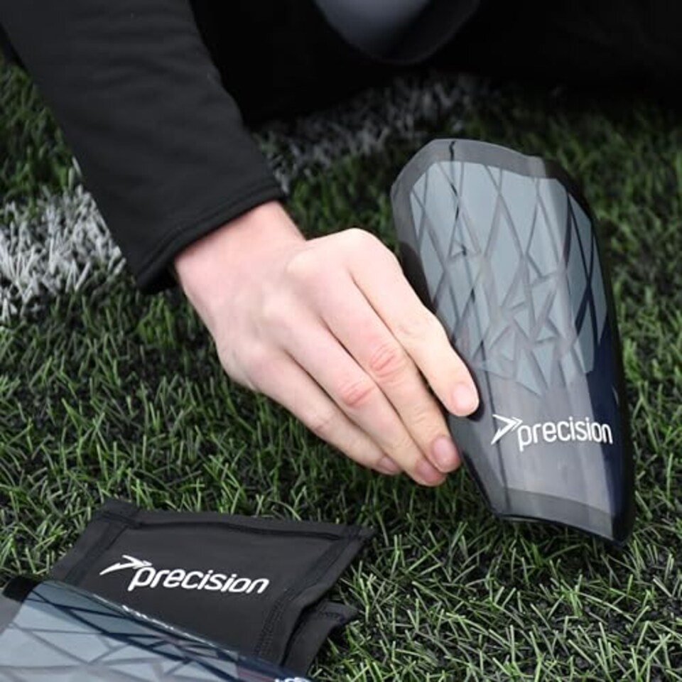 image 1 of Precision Pro Fusion Flex Shin Guards, Lightweight Football Protection With Tpu Shell, Eva Foam Cushioning, Elasticated Sleeves Pads, Black, Xsmall