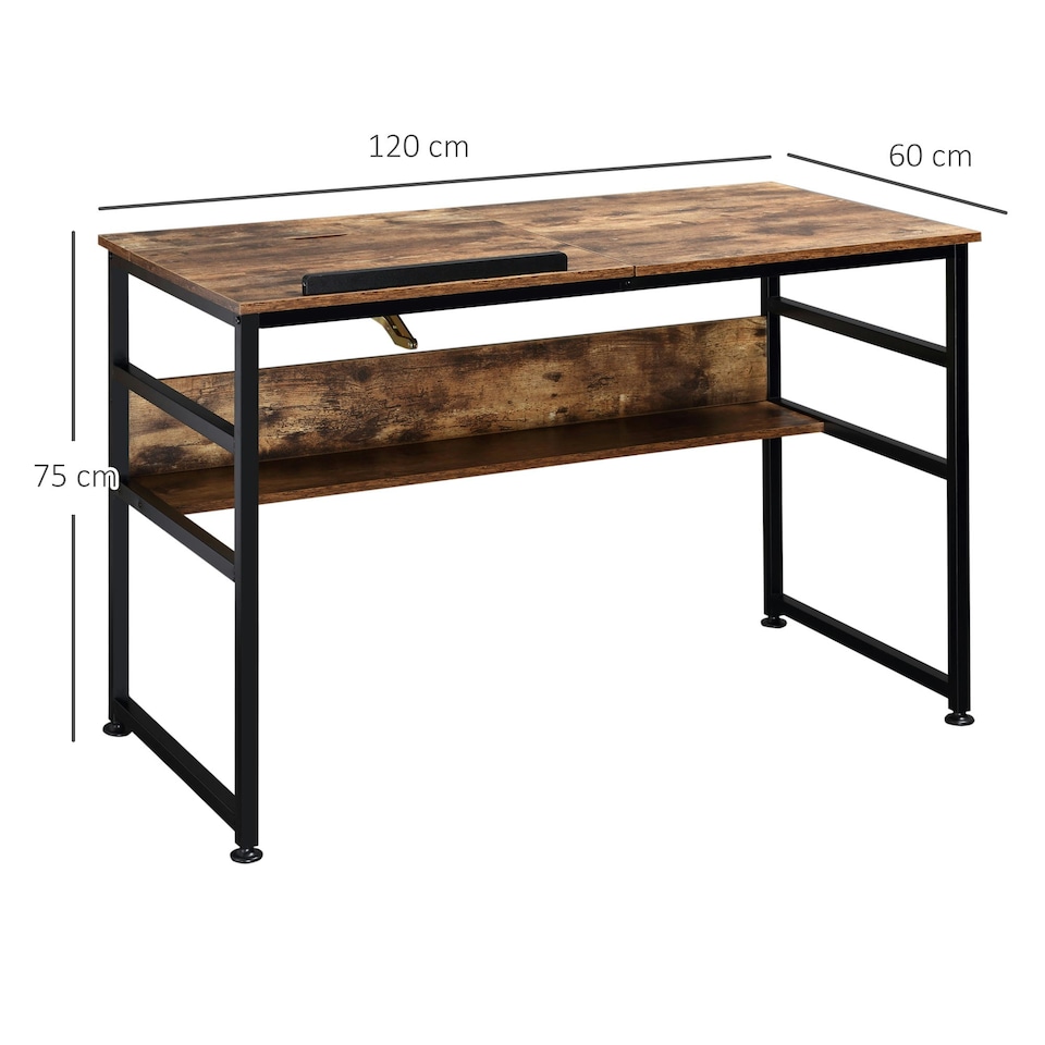 image 1 of HOMCOM Tiltable Drafting Table Home Office Computer Desk with Shelf