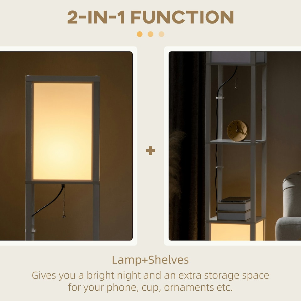 image 1 of HOMCOM Shelf Floor Lamp with Dual Light, for Living Room, Bedroom, White