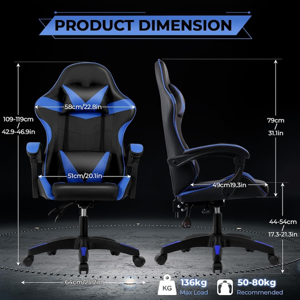 image 1 of Ergonomic Gaming Chair | Blue | Blue
