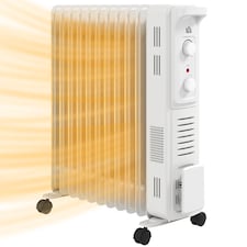 HOMCOM 2500W Quiet Oil Filled Radiator, 11 Fin Energy Efficient Portable Electric Heater with 3 Heat Settings, Adjustable Thermostat, Safety Tip Over, Overheat Protection, for Home, White
