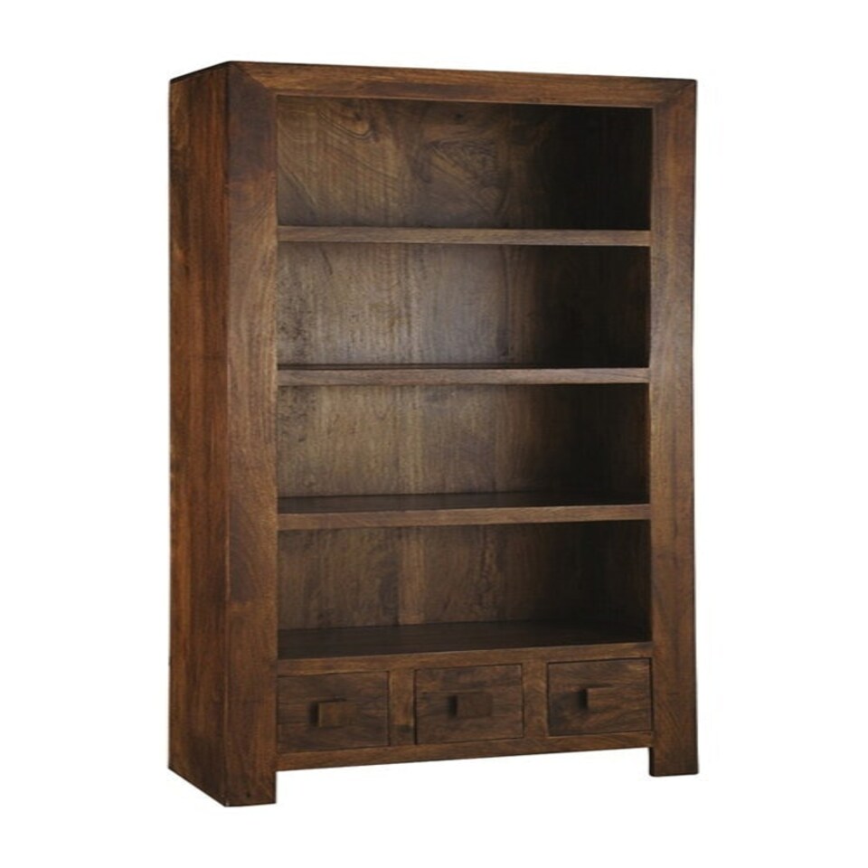 Dakota Large Bookcase - Mango Wood - L30 x W75 x H175 cm - Dark Finish Brown