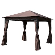Outsunny 3 x 3m Garden Gazebo Outdoor Gazebo Canopy Shelter with Curtains and Steel Frame for Lawn Yard and Deck Coffee