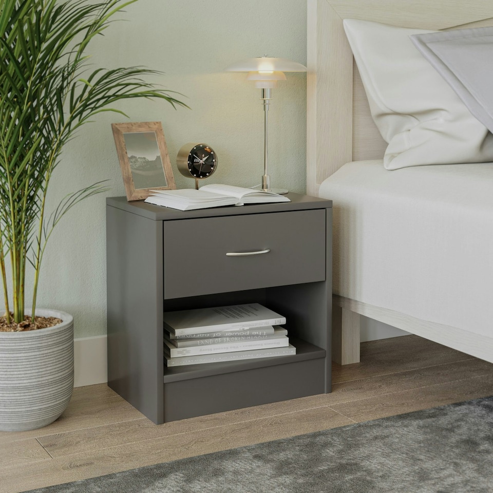 image 1 of 1-Drawer Wooden Bedside Cabinet | Brown | Colour: Antique Oak | 1