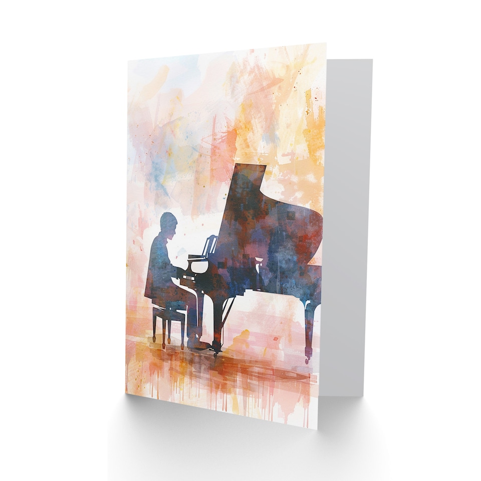 image 1 of Pianist Musician Playing Grand Piano Watercolour Birthday Card