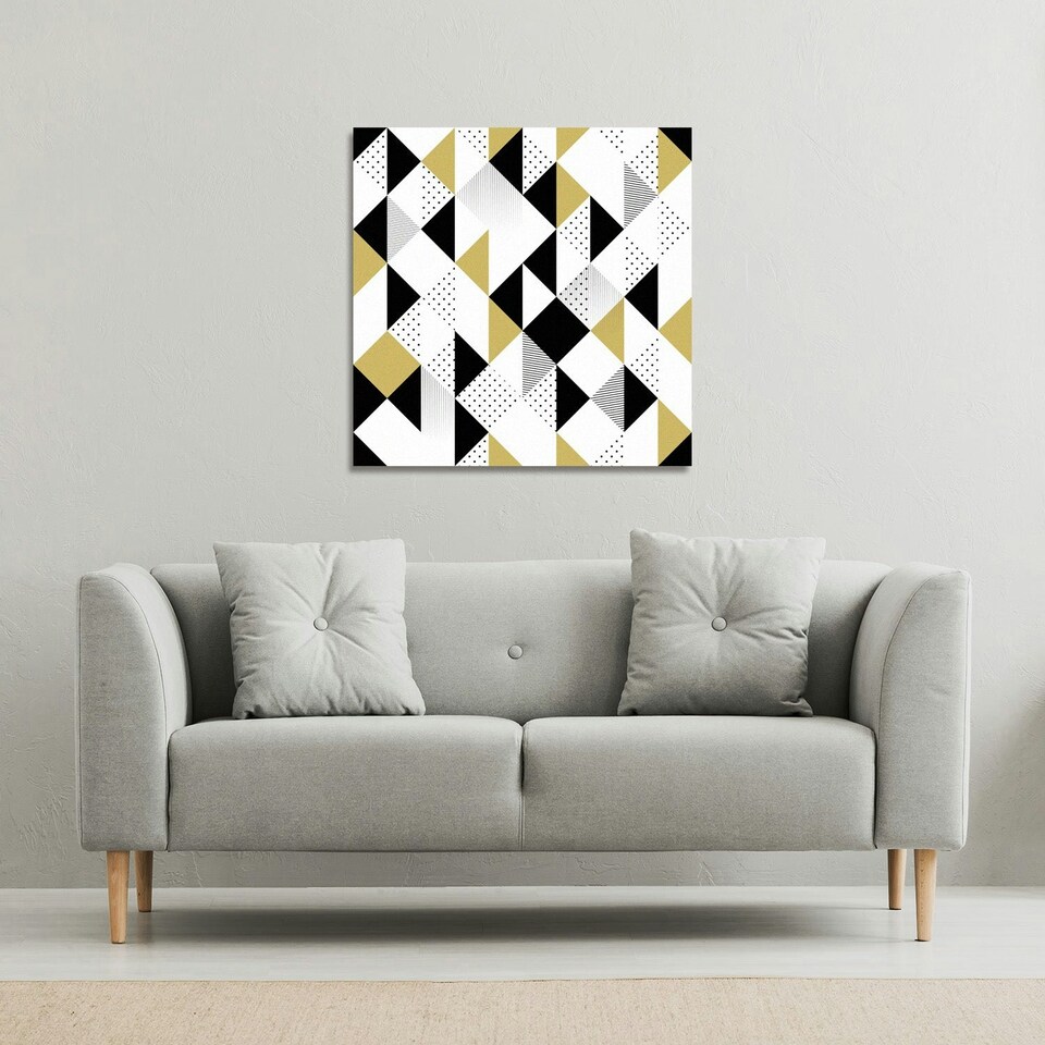 image 1 of Gold & Black Geometric Triangles (Canvas Print) 90 x 90 x 4cm