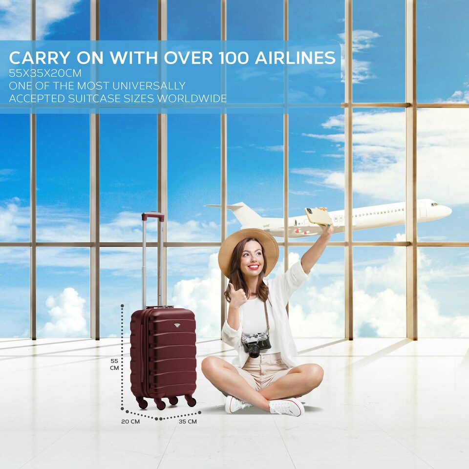 image 1 of 55x35x20cm Carry On Cabin Hard Shell Suitcase - 100+ Airlines Approved Including EasyJet (Paid), British Airways, Ryanair (Priority), TUI Purple | Burgundy | Cabin Bag