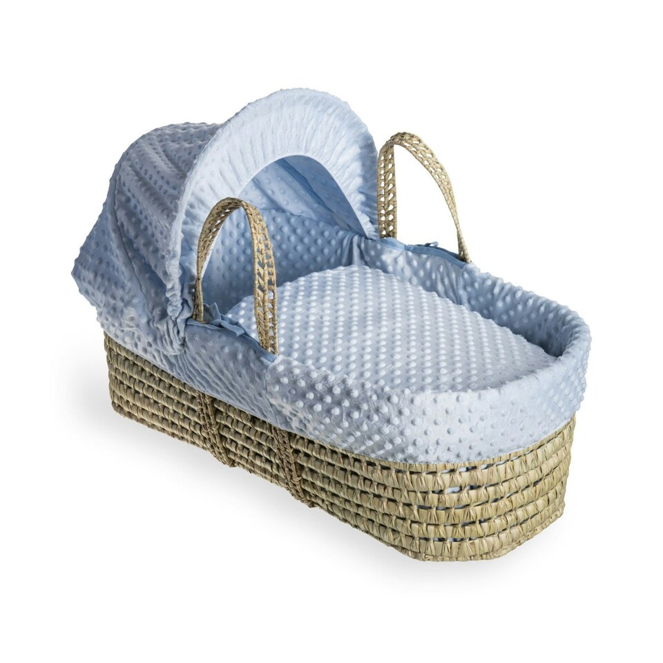 image 1 of Clair de Lune Dimple Palm Moses Basket With Folding Stand - Blue