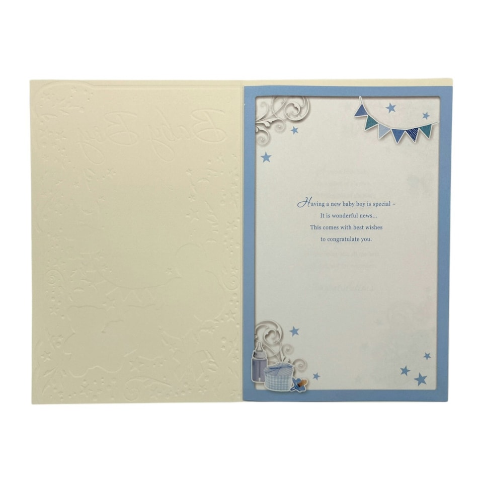 image 1 of On The Birth Of Baby Boy Blue Balloons And Teddy Design Opacity Congratulations Card