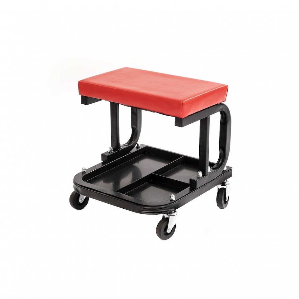 image 1 of Heavy Duty Garage Stool Rolling Mechanics Chair Crawling Seat | Red