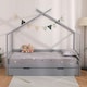 image 2 of Teddy Kids Childrens Grey Wooden House Single Bed Frame w Guest Trundle Bed | Grey | Grey | Single
