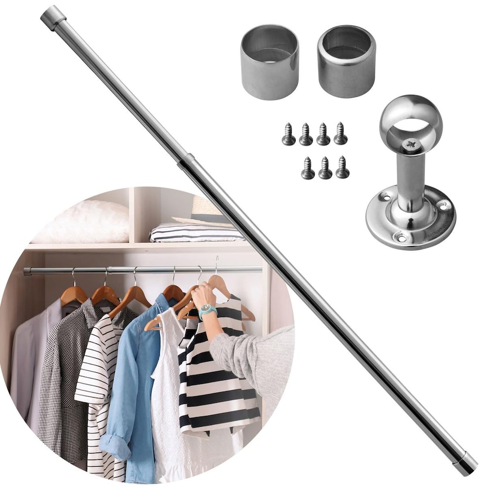image 1 of House of Home Extendable Wardrobe Pole 85-153CM Adjustable Rail Hanger Steel Heavy Duty Easy Assemble | Chrome