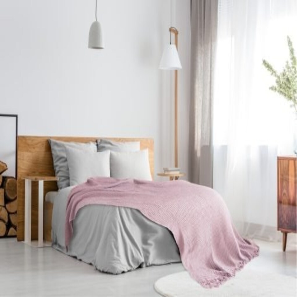 image 1 of Waffle Collection Recycled Cotton Throw in Blush Pink (50" x 60")