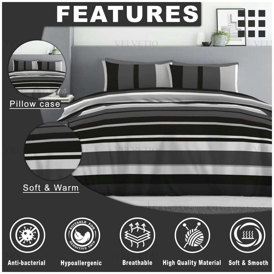image 1 of VELVETIO Seth Complete Duvet Cover Set with Fitted Sheet Cosy Quilt Coverlet Grey | Single
