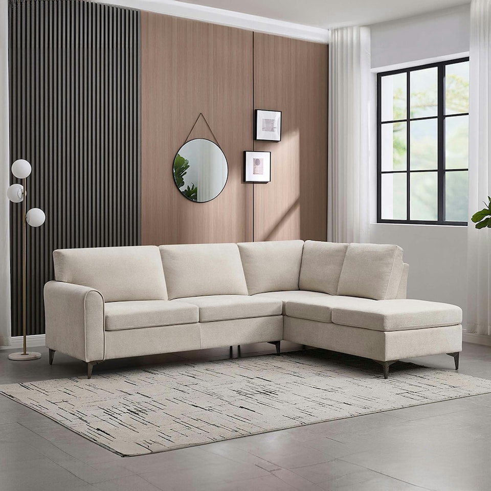 image 1 of Roma 4 Seater Fabric Corner Sofa | Cream | Beige | Three Seater