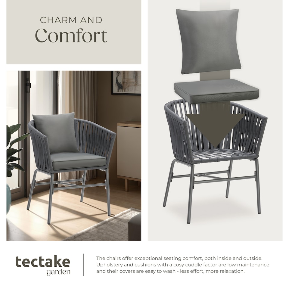 image 1 of Accent Chair Valeiras - woven rope design, thick cushions, 60 x 61 x 77cm | Grey | dark grey/dark grey | One Size | 6